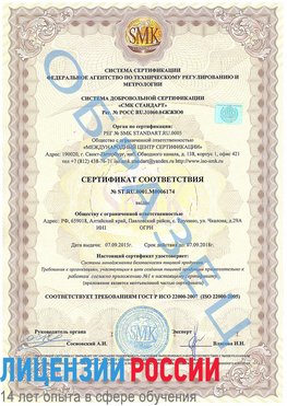 Образец сертификата соответствия Старая Полтавка Сертификат ISO 22000